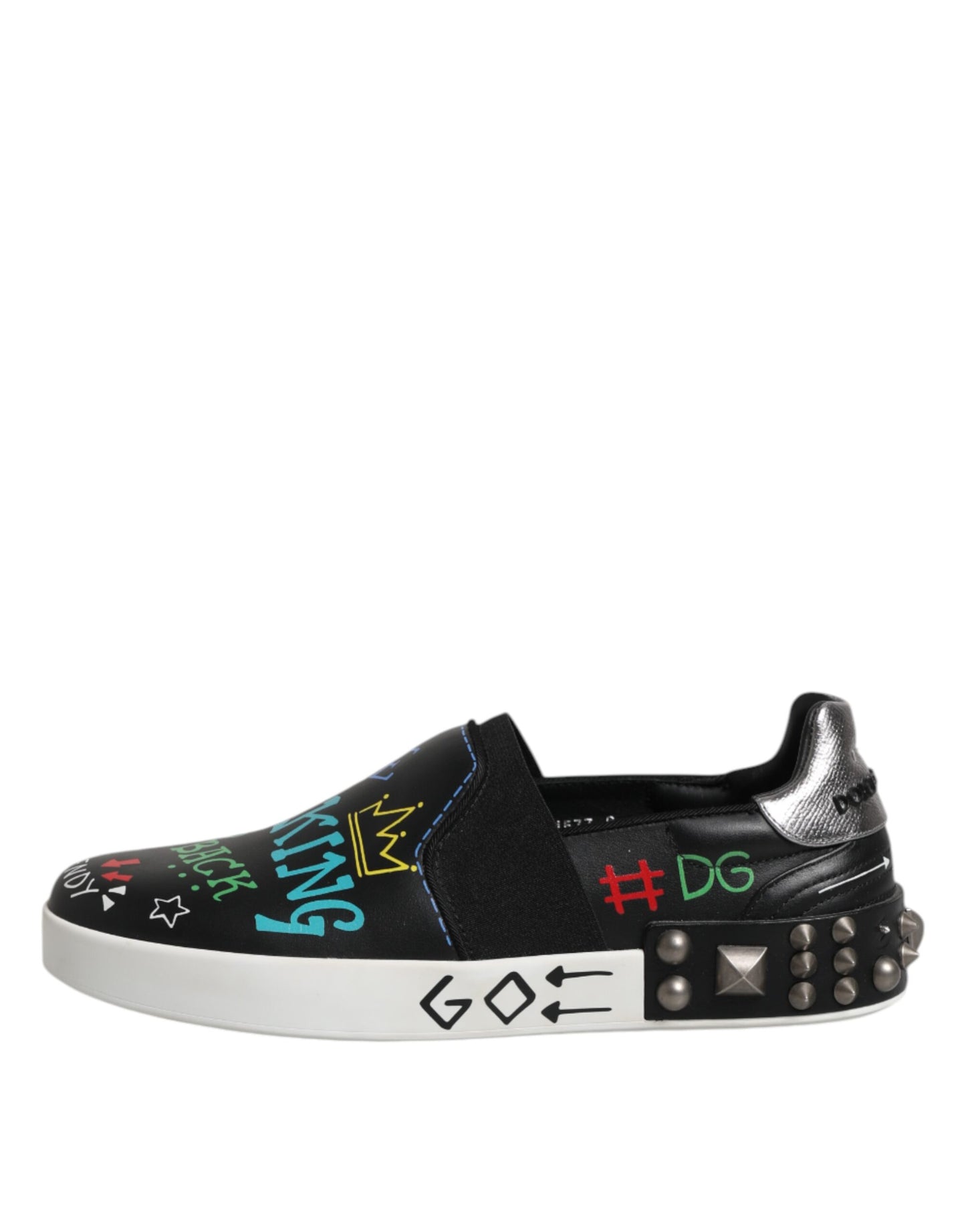 Dolce & Gabbana Black Leather Studded Graffiti Sneakers Shoes