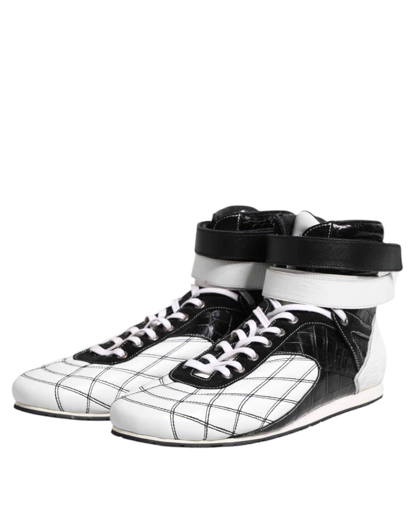 Dolce &amp; Gabbana Schwarz-Weiß-Leder-High-Top-Sneakers