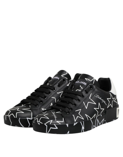Dolce & Gabbana Black White Stars Low Top Men Sneakers Shoes