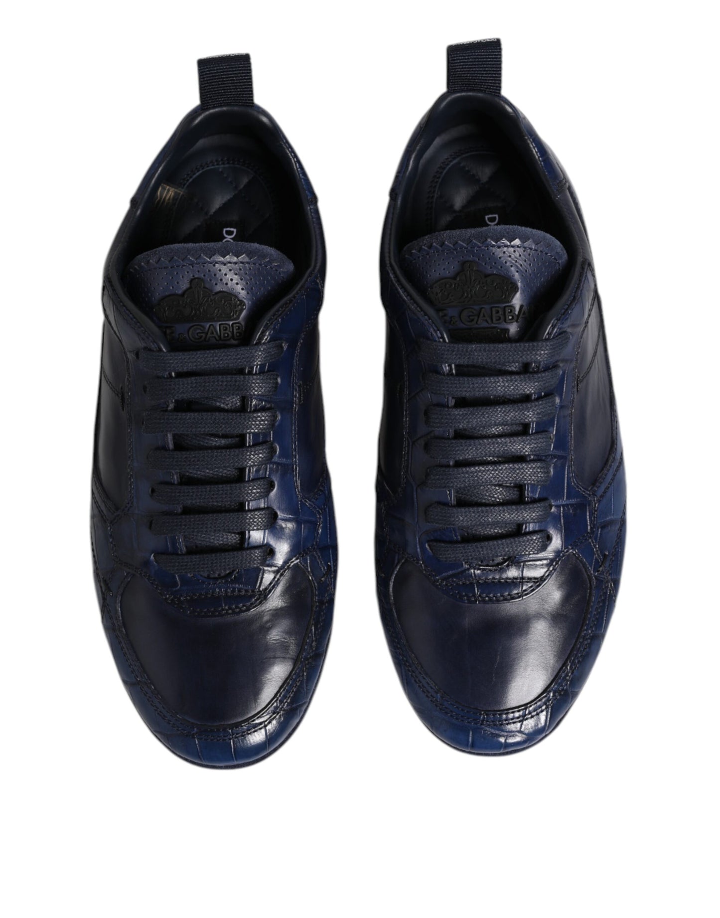 Dolce &amp; Gabbana Dunkelblaue Leder Low Top Herren Sneakers Schuhe
