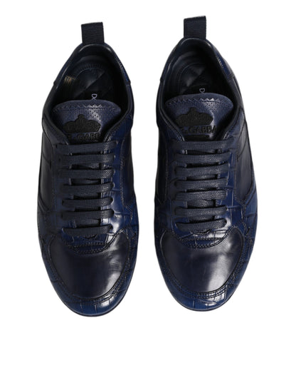 Dolce &amp; Gabbana Dunkelblaue Leder Low Top Herren Sneakers Schuhe
