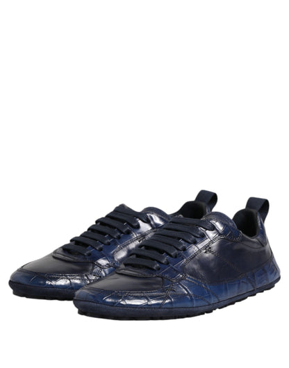 Dolce &amp; Gabbana Dunkelblaue Leder Low Top Herren Sneakers Schuhe