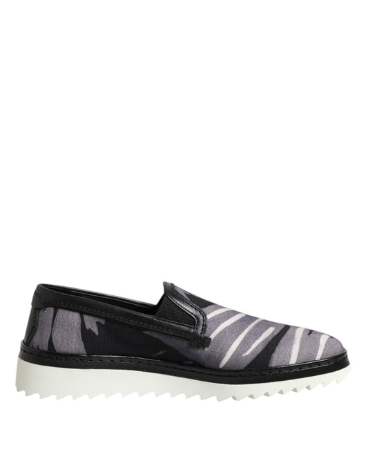 Dolce &amp; Gabbana – Schwarze tropische Slip-On-Sneakers für Herren