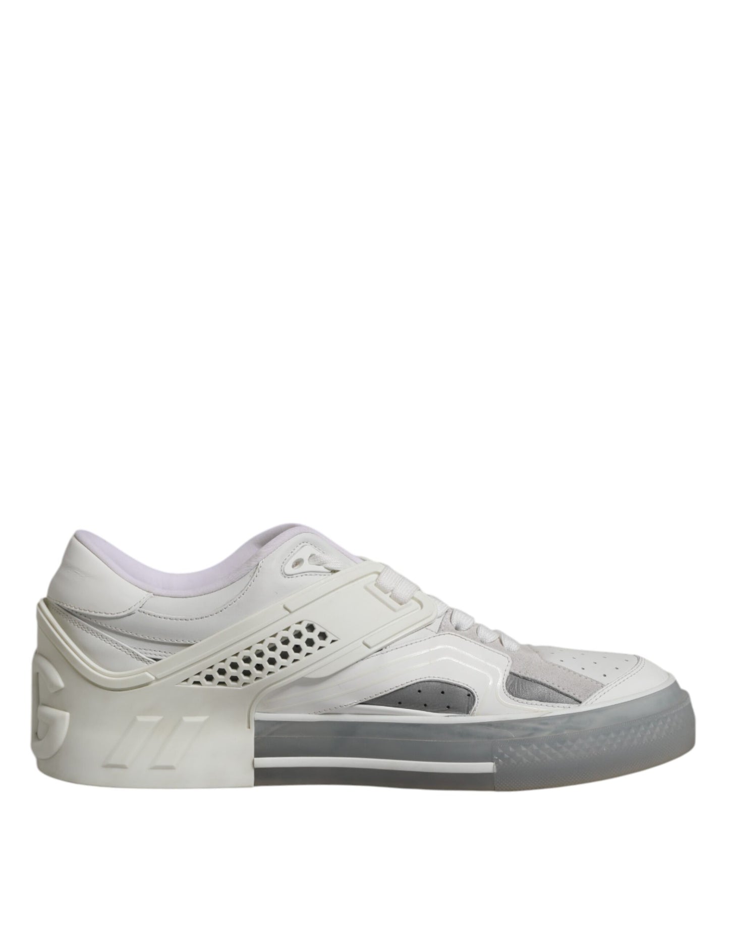 حذاء سنيكرز رجالي أبيض منخفض الرقبة من دولتشي آند غابانا بنقشة DG