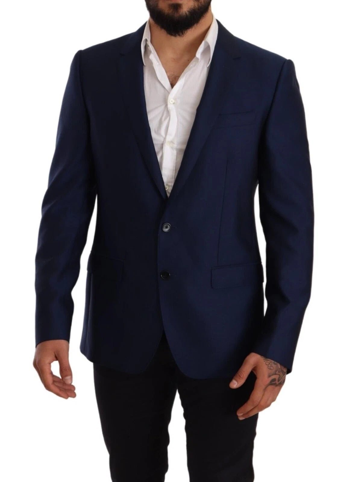 Dolce &amp; Gabbana Blauer MARTINI Slim Fit Wollmantel-Blazer
