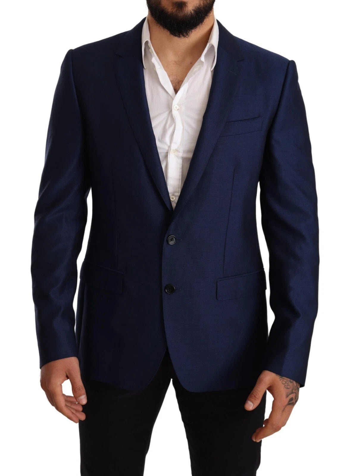 Dolce &amp; Gabbana Blauer MARTINI Slim Fit Wollmantel-Blazer