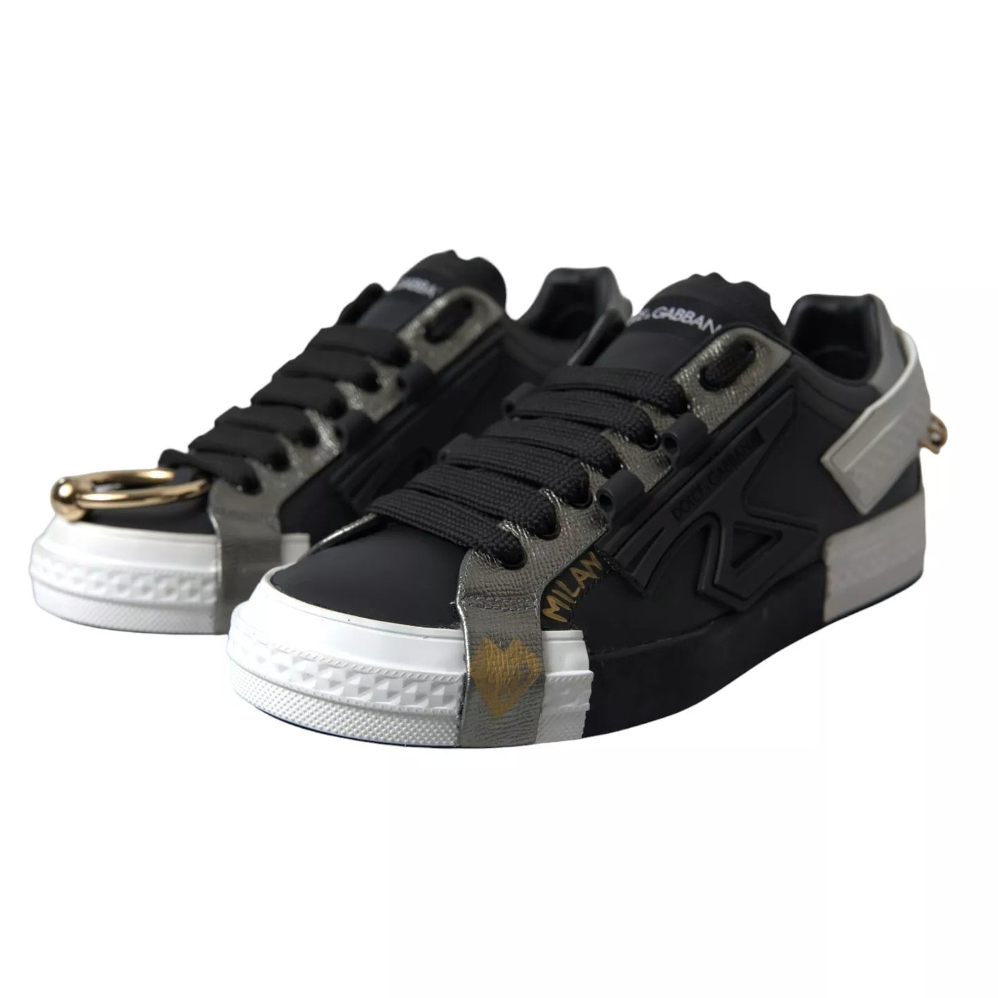 Dolce &amp; Gabbana Schwarze Leder Low Top Sneakers Portofino Schuhe