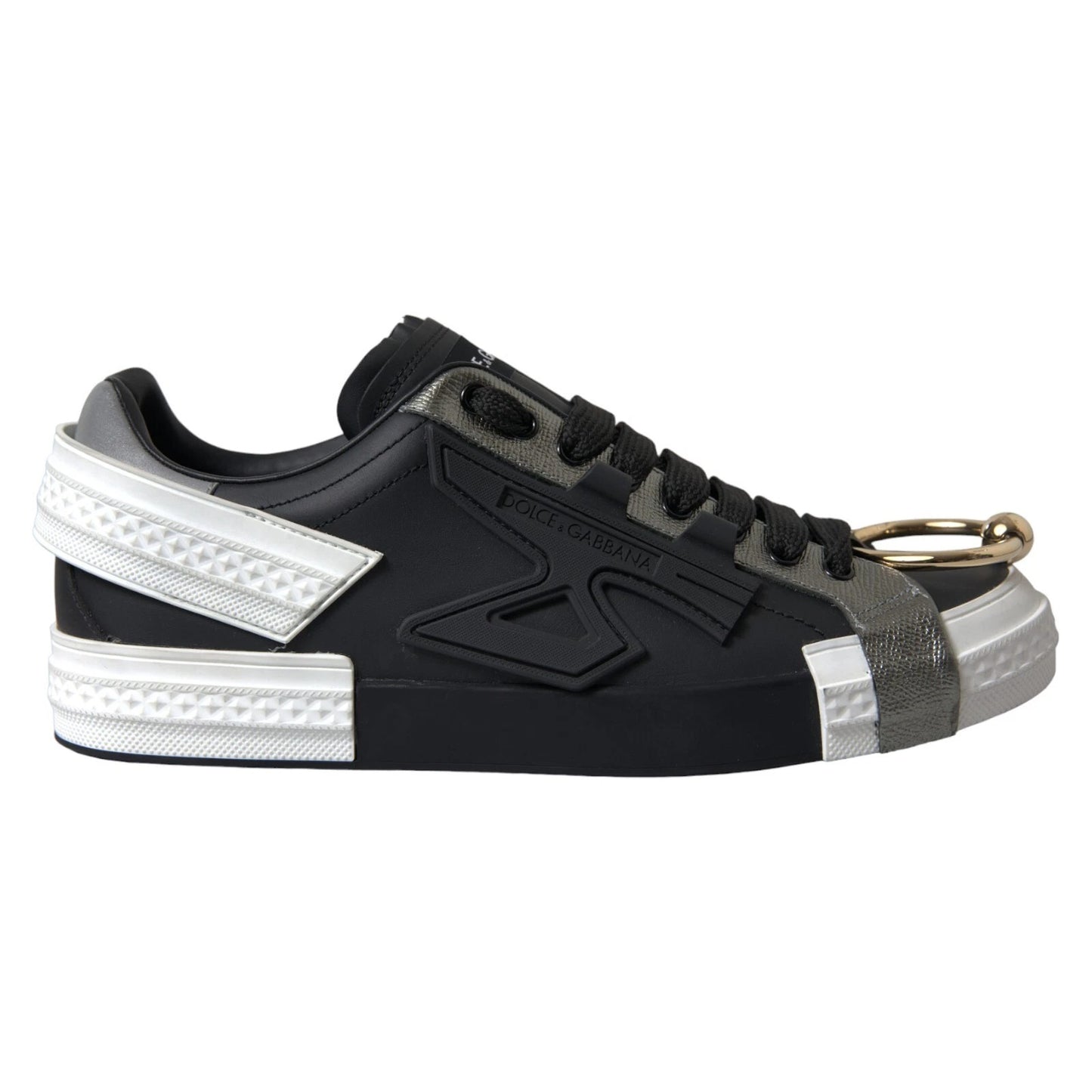 Dolce &amp; Gabbana Schwarze Leder Low Top Sneakers Portofino Schuhe