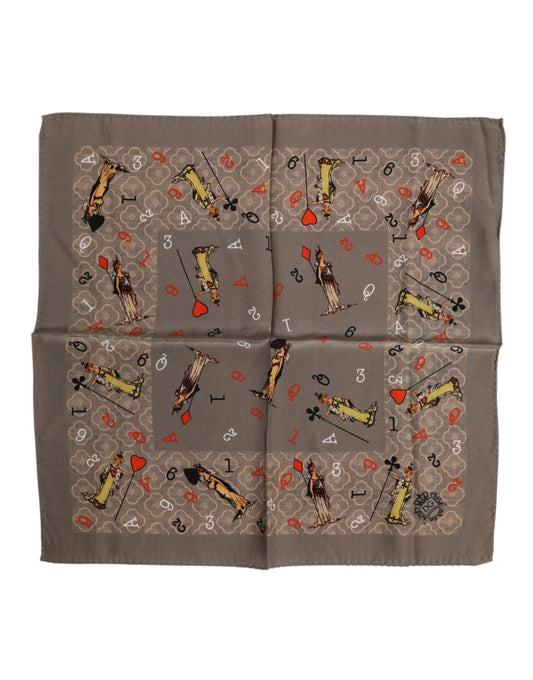 Dolce & Gabbana Brown Silk Printed Square Men Foulard Scarf