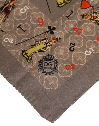 Dolce &amp; Gabbana – Brauner, quadratischer Foulard-Schal aus Seide mit Aufdruck
