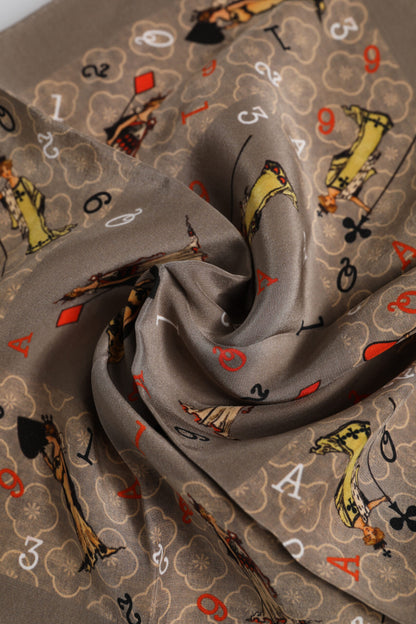 Dolce &amp; Gabbana – Brauner, quadratischer Foulard-Schal aus Seide mit Aufdruck