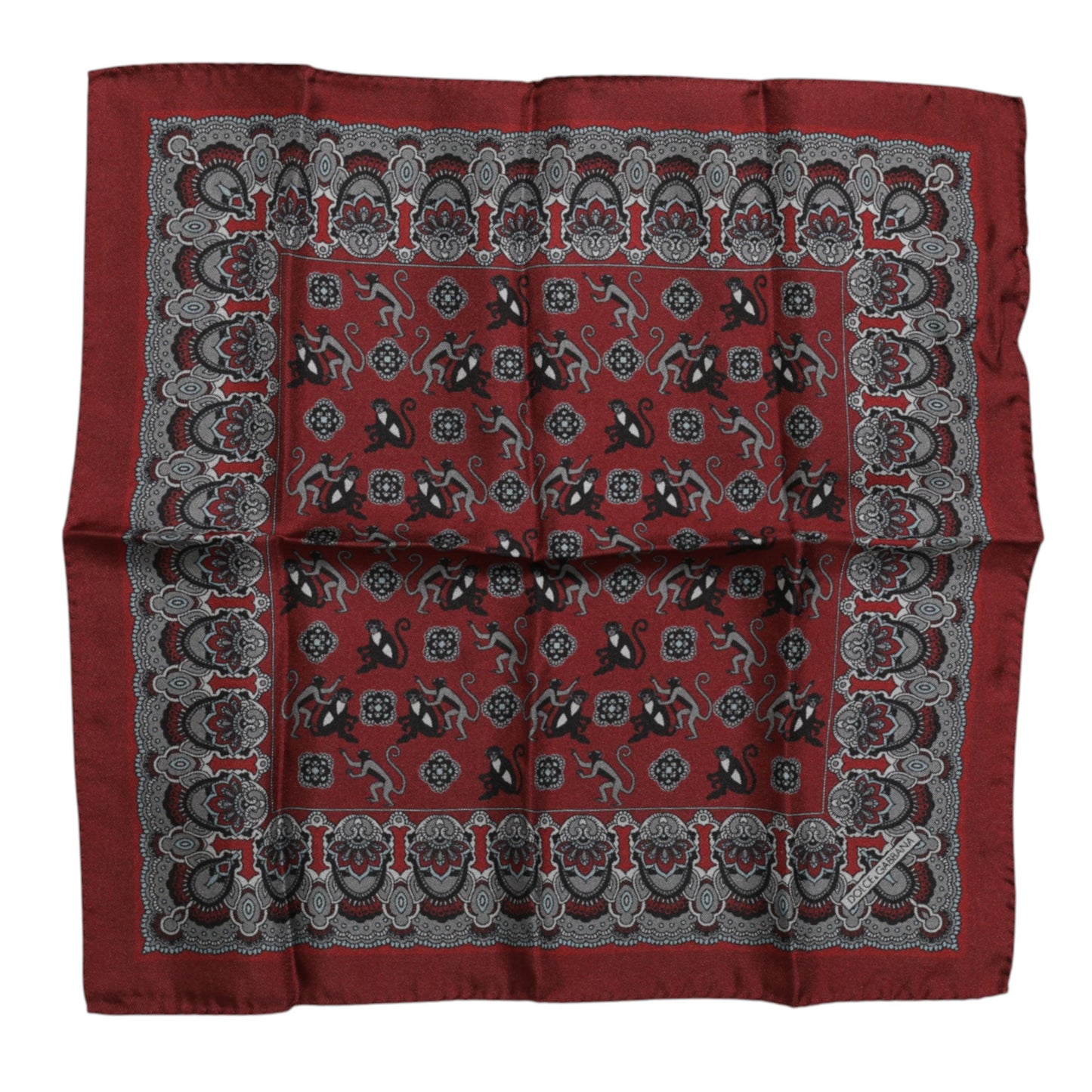 Dolce &amp; Gabbana – Kastanienbrauner quadratischer Foulard aus Seide mit Affen-Print