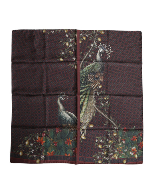 Dolce & Gabbana Brown Peacock Print Square Men Foulard Scarf