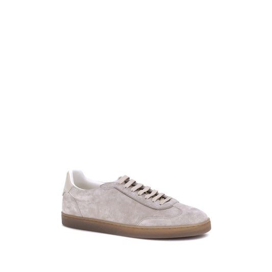 Brunello Cucinelli Beige Calf Leather Bos Taurus Low Top Sneakers