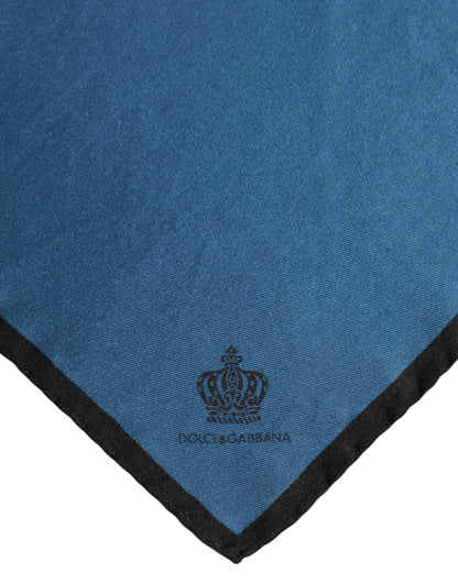 Dolce &amp; Gabbana Blauer quadratischer Foulard aus Seide mit DG-Krone für Herren