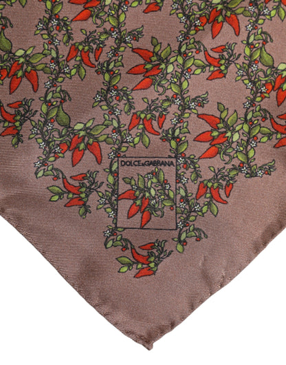 Dolce & Gabbana Brown Chili Print Silk Square Foulard Scarf