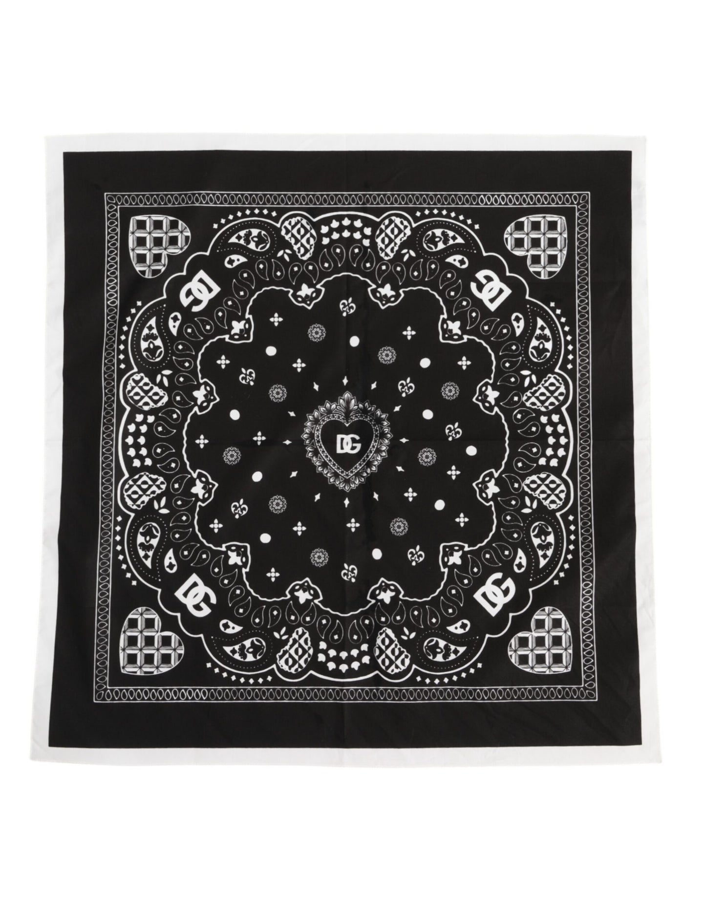 Dolce &amp; Gabbana Schwarz Weiß Bandana Square Herren Foulard Schal