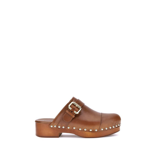 Chloé braune Kalbsleder-Holzclogs Modell Bos Taurus