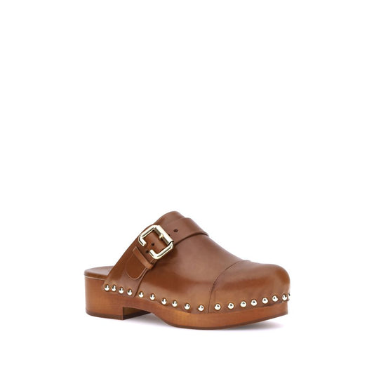 Chloé braune Kalbsleder-Holzclogs Modell Bos Taurus