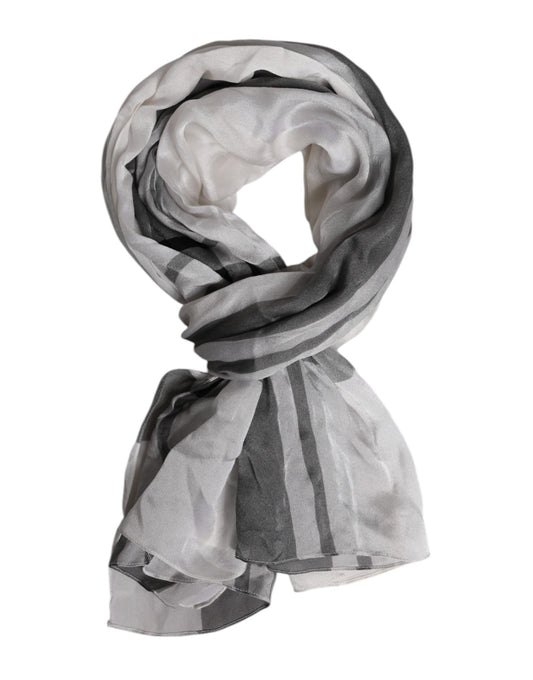 Dolce & Gabbana White Black Silk Warmer Wrap Foulard Scarf
