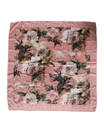 Dolce &amp; Gabbana – Quadratischer Foulard aus rosa Seide mit Blumendruck