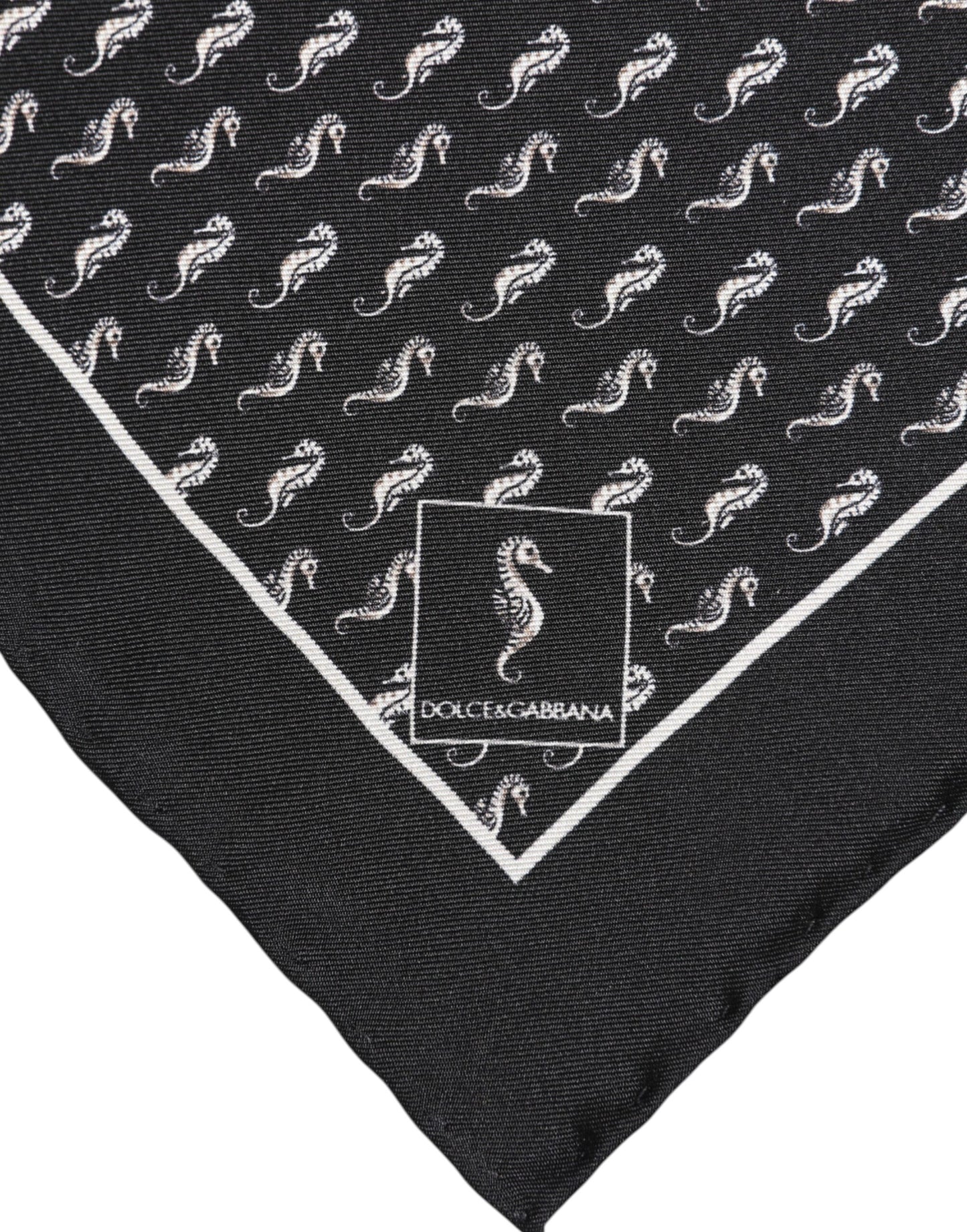 Dolce & Gabbana Black Sea Horse Silk Square Men Foulard Scarf