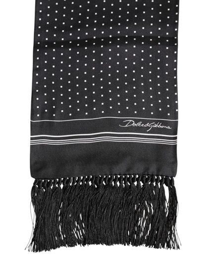 Dolce &amp; Gabbana – Foulard-Schal mit Fransen und schwarzen Punkten, Weiß