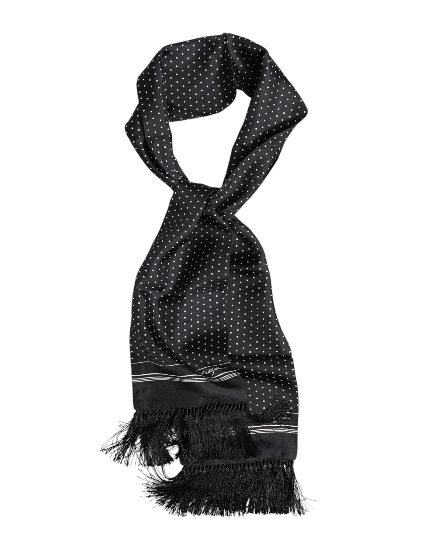 Dolce &amp; Gabbana – Foulard-Schal mit Fransen und schwarzen Punkten, Weiß