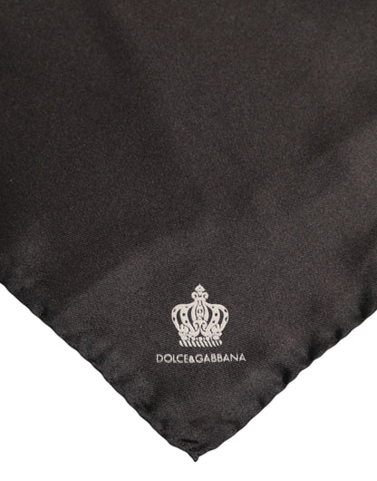 Dolce &amp; Gabbana Brauner quadratischer Foulard aus Seide mit DG Crown-Motiv für Herren