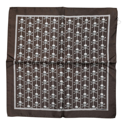 Dolce & Gabbana Brown Skull Silk Square Men Foulard Scarf