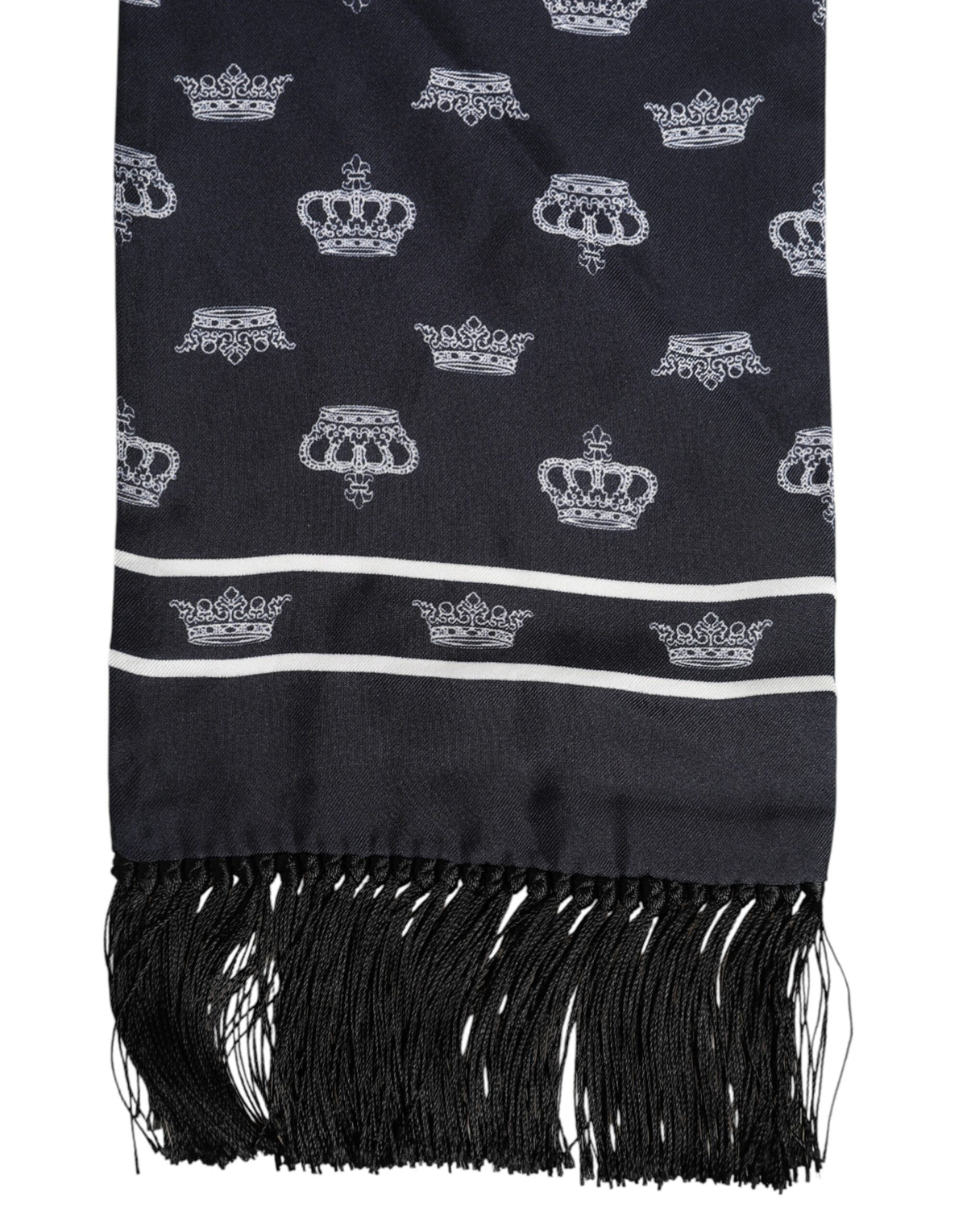 Dolce &amp; Gabbana Schwarzer Seidenschal mit Kronenfransen für Herren