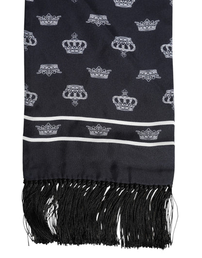 Dolce &amp; Gabbana Schwarzer Seidenschal mit Kronenfransen für Herren