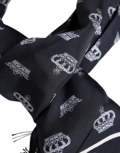 Dolce &amp; Gabbana Schwarzer Seidenschal mit Kronenfransen für Herren