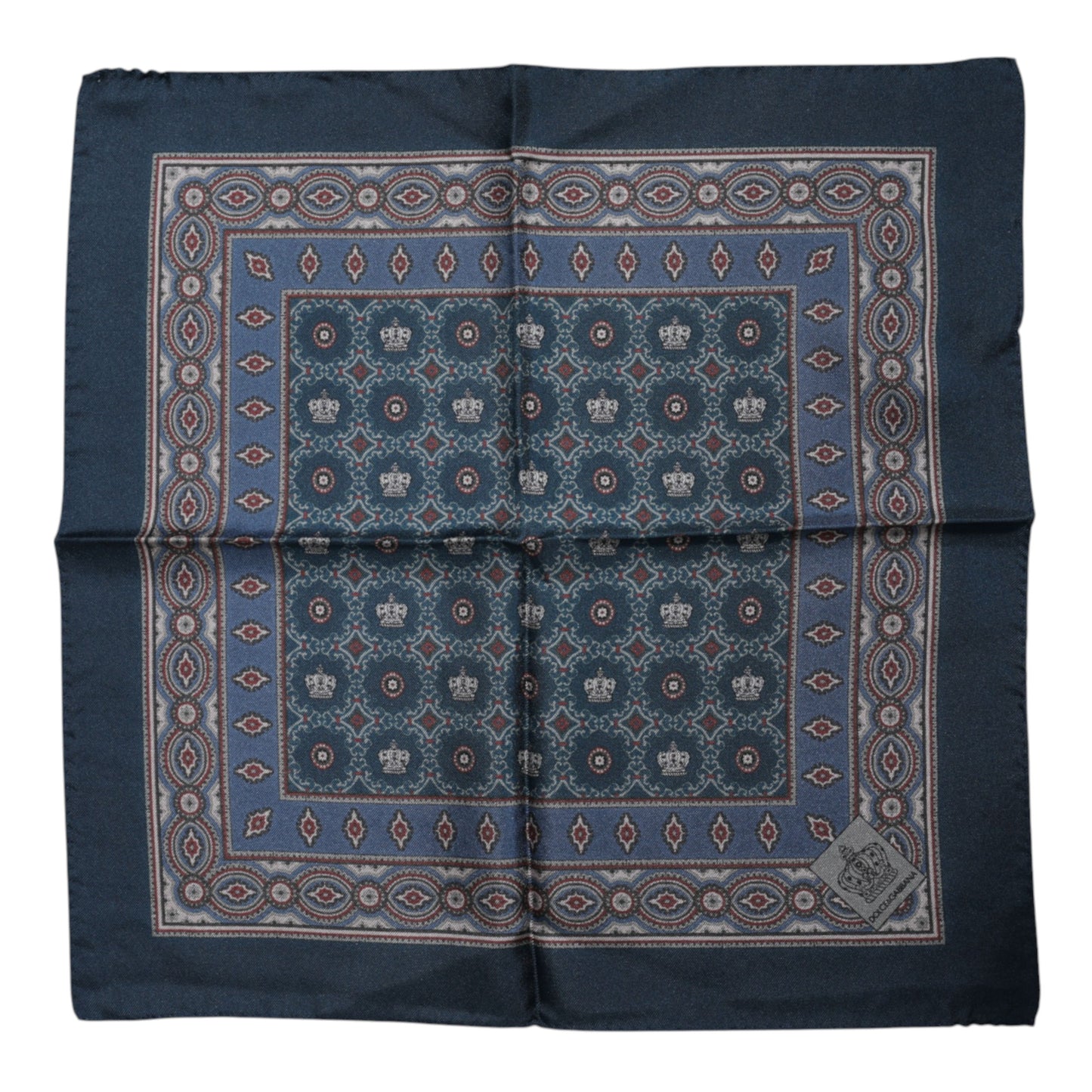 Dolce &amp; Gabbana – Blau bedruckter quadratischer Foulard aus Seide für Herren