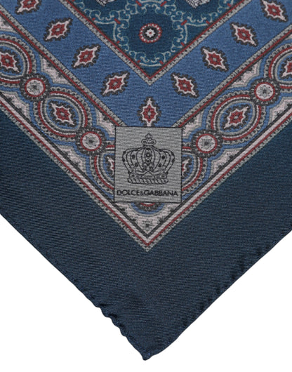 Dolce &amp; Gabbana – Blau bedruckter quadratischer Foulard aus Seide für Herren
