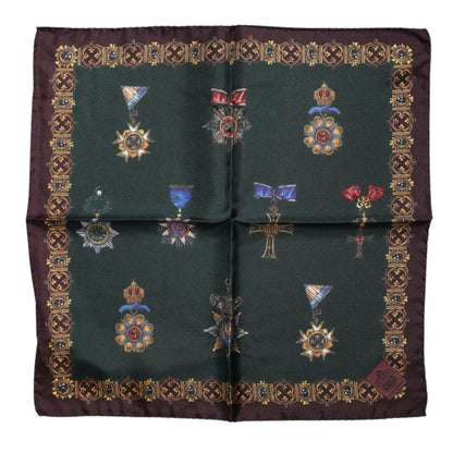 Dolce & Gabbana Green Medals Silk Square Foulard Scarf