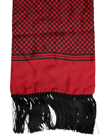 Dolce & Gabbana Red Dotted Silk Fringes Men Foulard Scarf