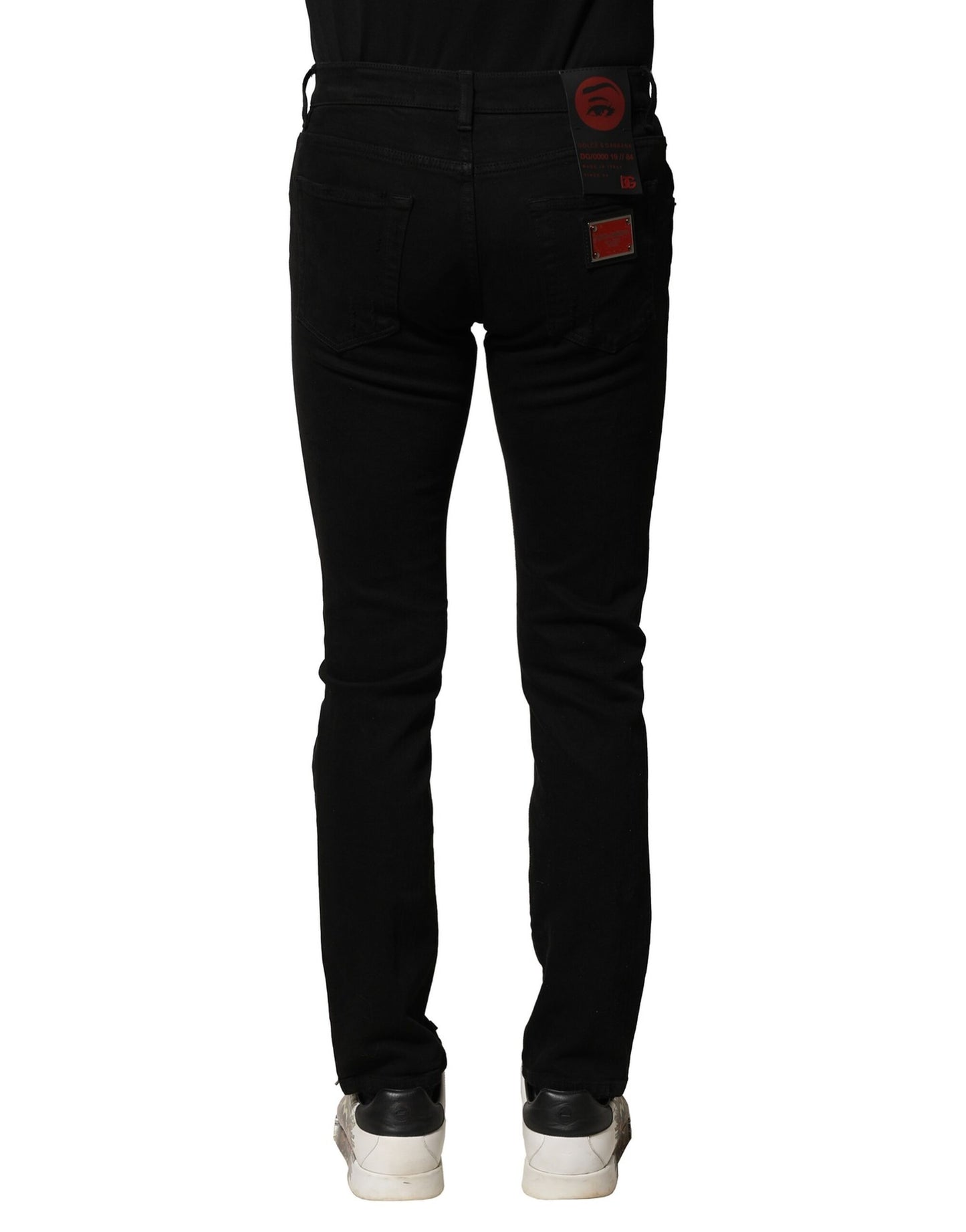 Dolce &amp; Gabbana – Schwarze Slim-Jeans aus Baumwolle mit Logo-Schild
