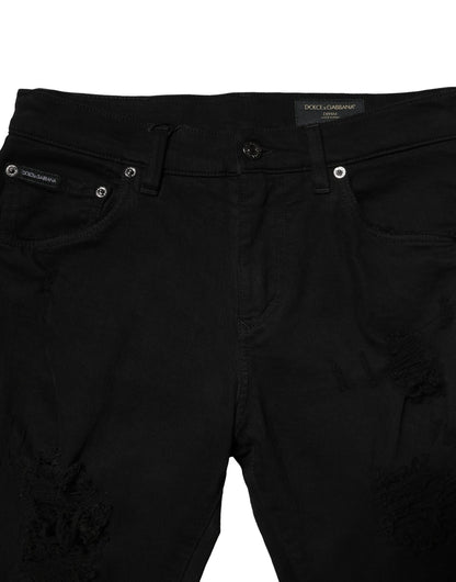 Dolce &amp; Gabbana – Schwarze Slim-Jeans aus Baumwolle mit Logo-Schild