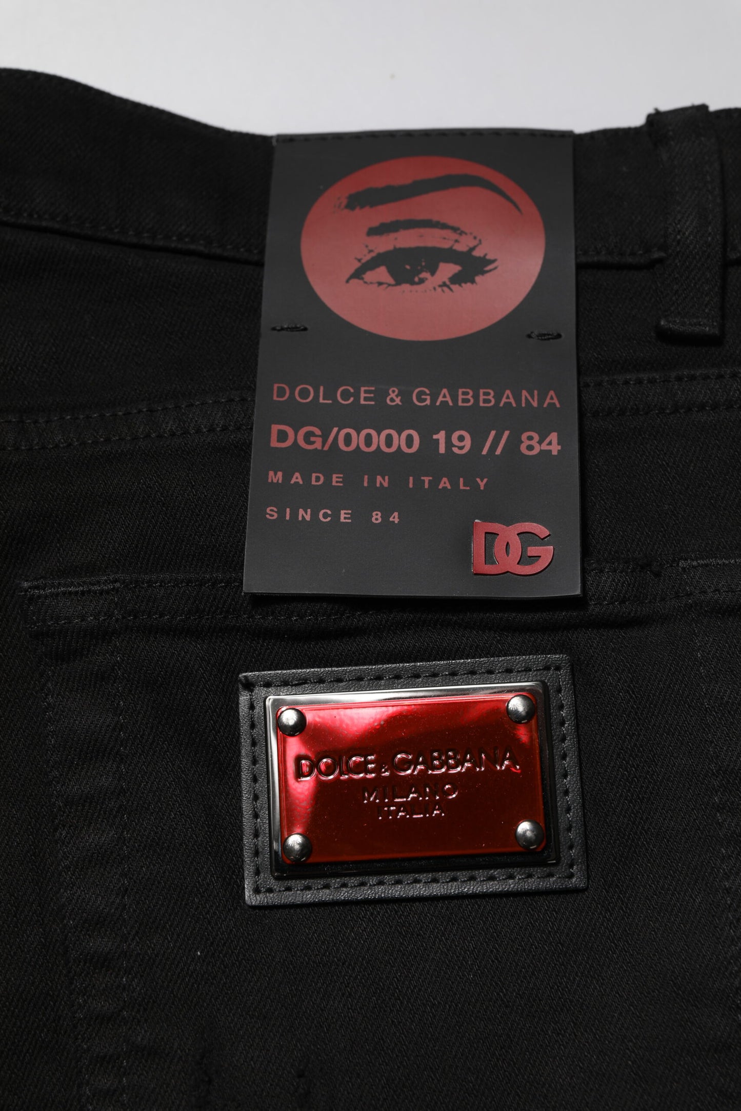 Dolce &amp; Gabbana – Schwarze Slim-Jeans aus Baumwolle mit Logo-Schild