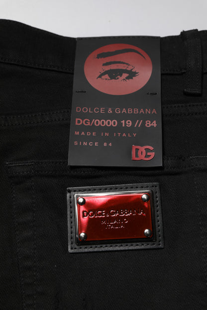 Dolce &amp; Gabbana – Schwarze Slim-Jeans aus Baumwolle mit Logo-Schild