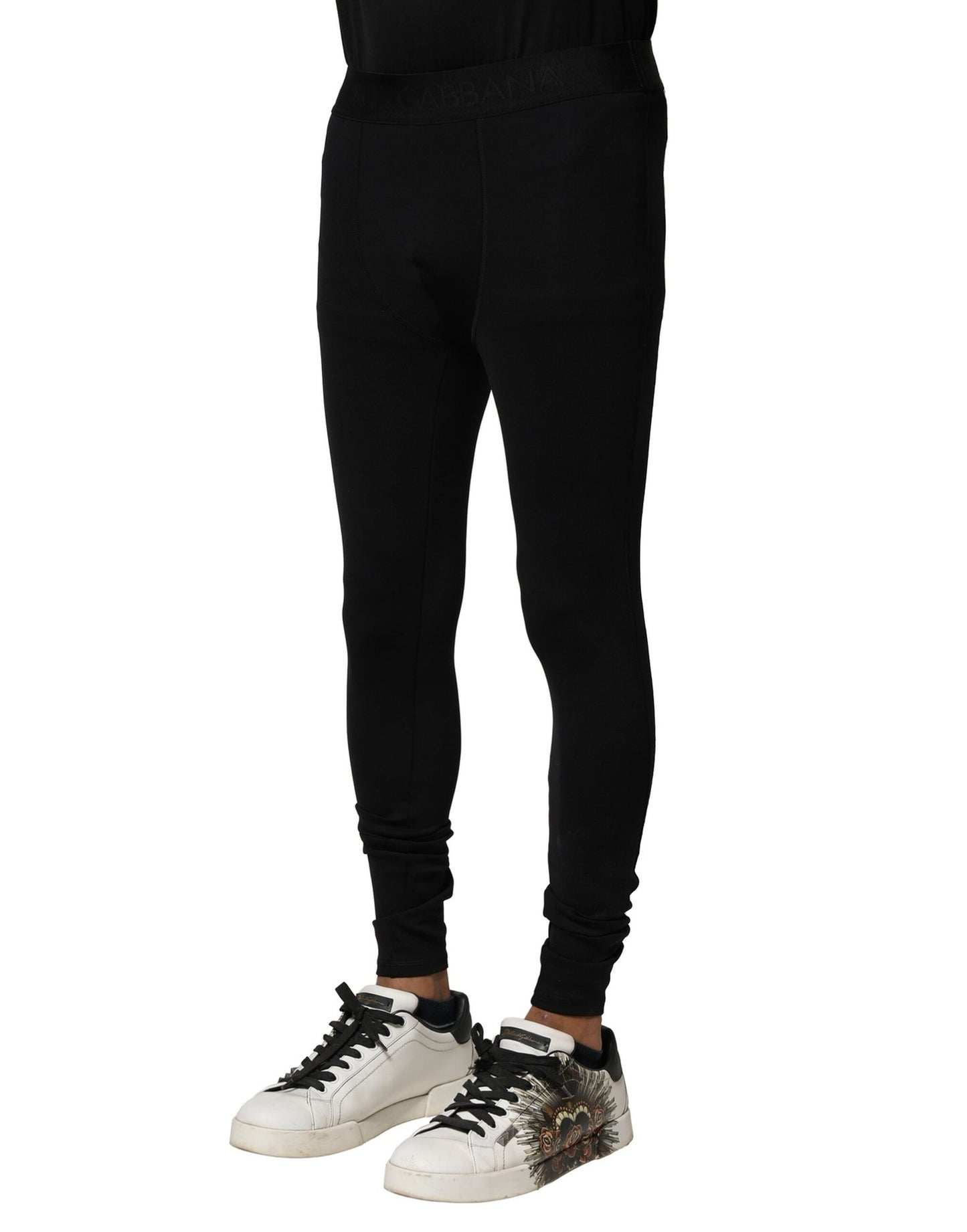 Dolce &amp; Gabbana Schwarze Leggings aus elastischem Nylon mit Logo für Herren