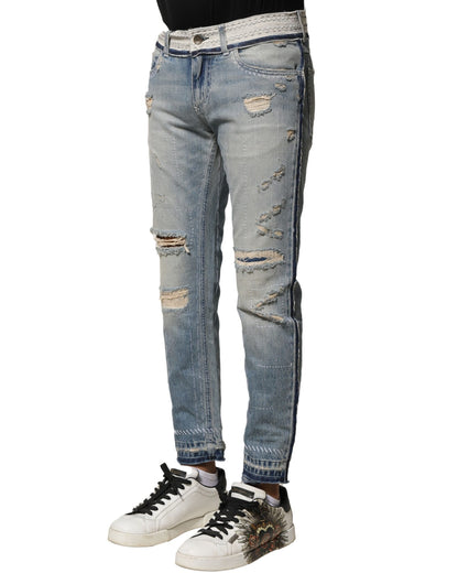 Dolce & Gabbana Light Blue Tattered Straight Men Denim Jeans