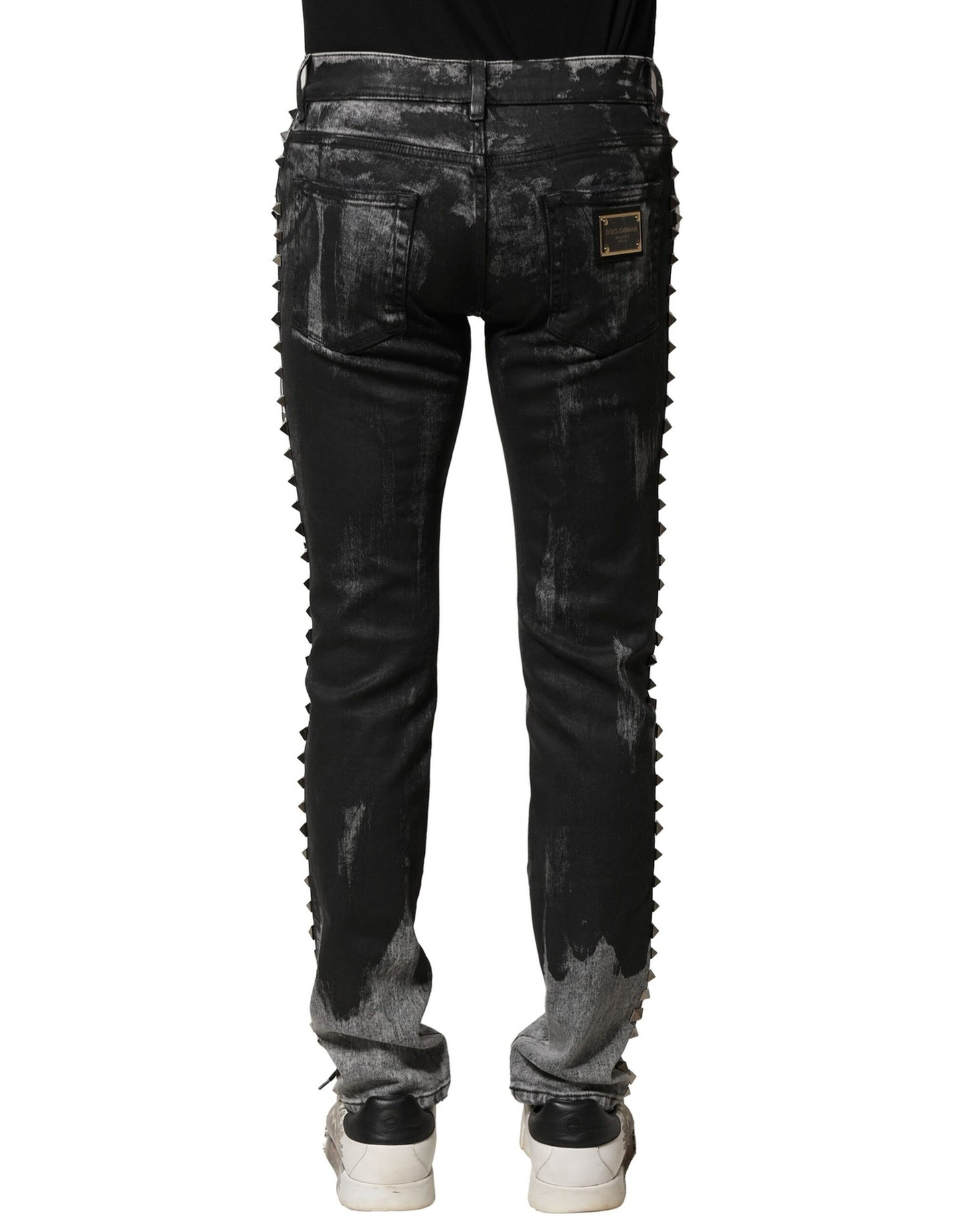 Dolce &amp; Gabbana – Schwarze, verwaschene Skinny-Jeans mit Verzierung