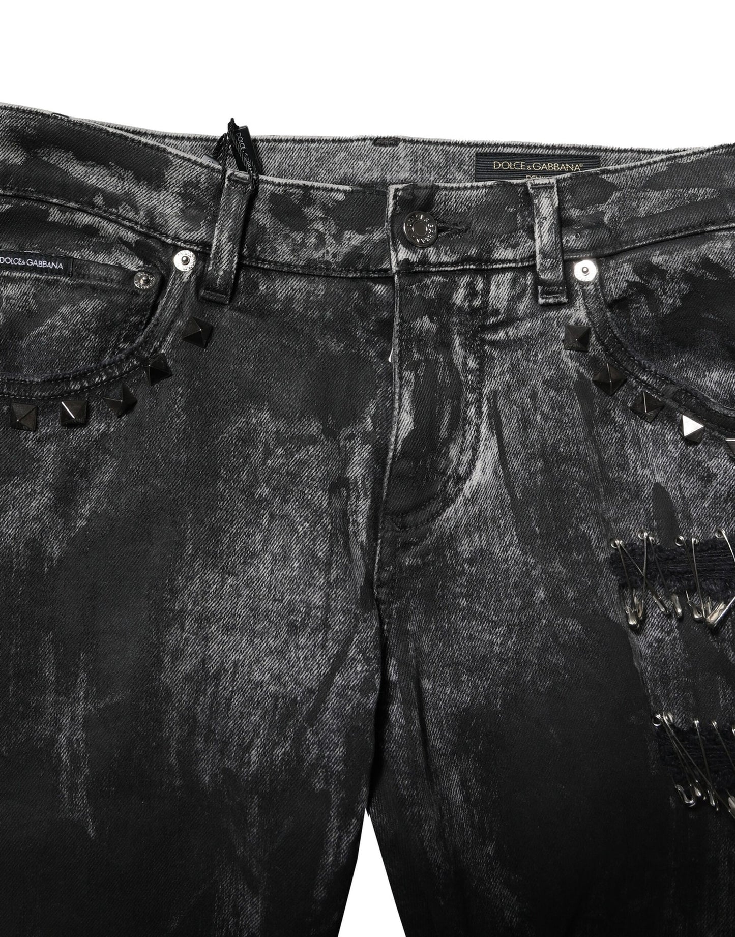 Dolce &amp; Gabbana – Schwarze, verwaschene Skinny-Jeans mit Verzierung