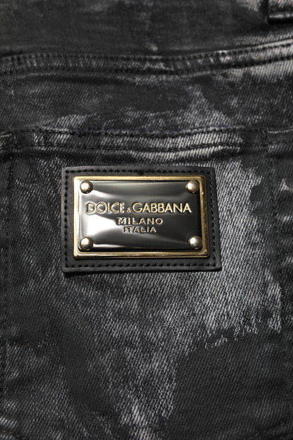 Dolce &amp; Gabbana – Schwarze, verwaschene Skinny-Jeans mit Verzierung