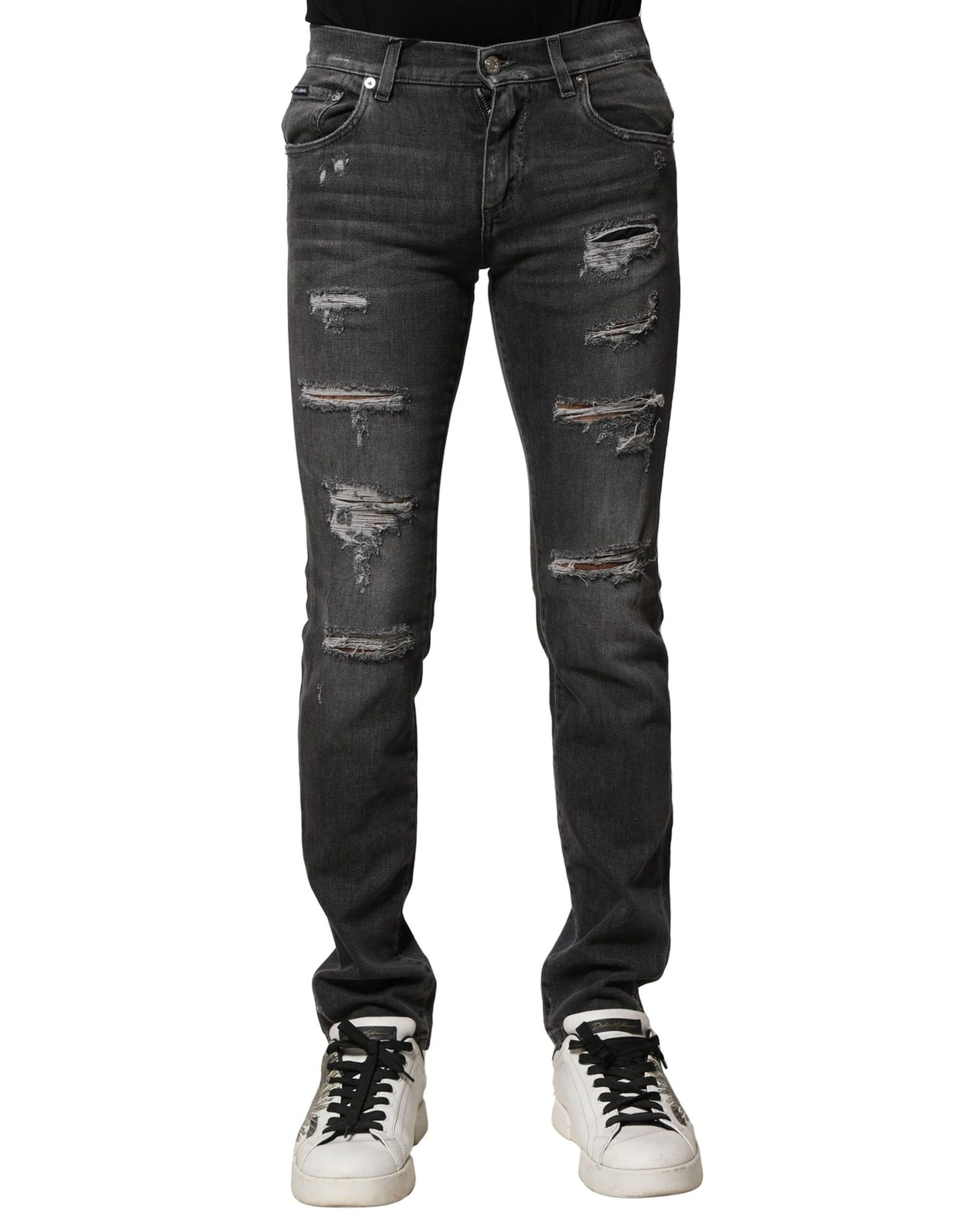 Dolce &amp; Gabbana – Schwarze, verwaschene, zerfetzte Slim-Fit-Jeans