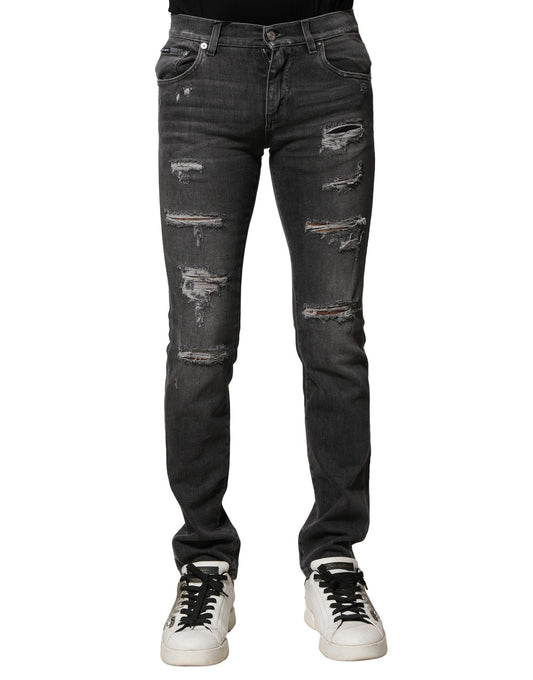Dolce &amp; Gabbana – Schwarze, verwaschene, zerfetzte Slim-Fit-Jeans