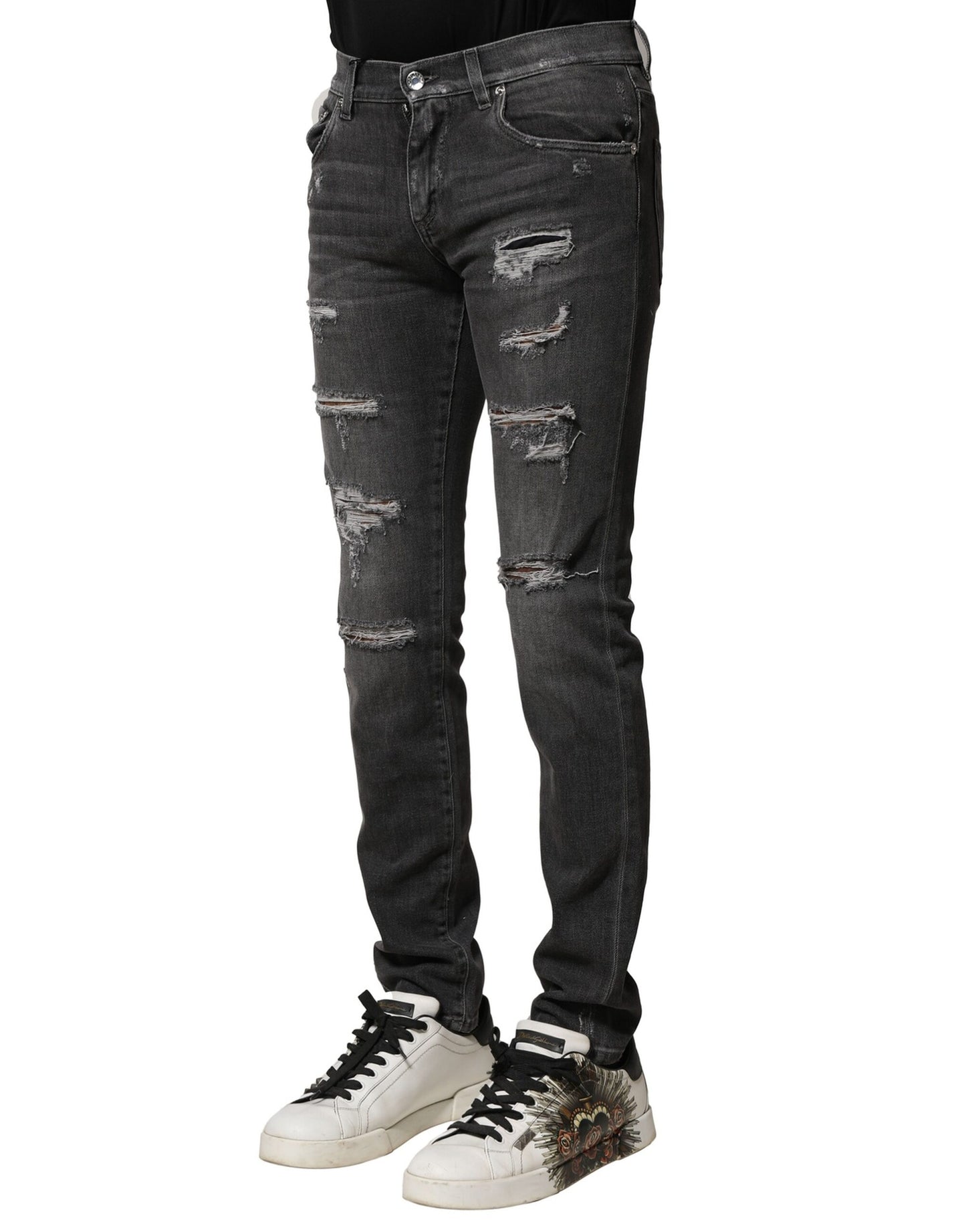 Dolce &amp; Gabbana – Schwarze, verwaschene, zerfetzte Slim-Fit-Jeans