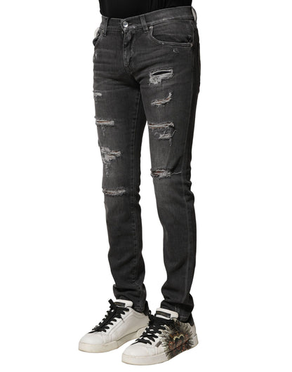 Dolce &amp; Gabbana – Schwarze, verwaschene, zerfetzte Slim-Fit-Jeans